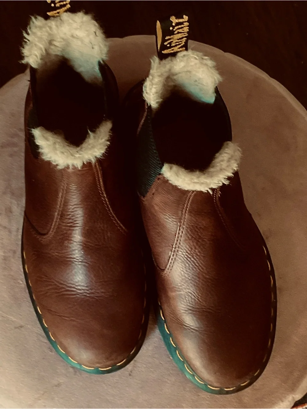 Dr. Martens Brown Leather Shearling-Lined Chelsea Boots . Size 8.